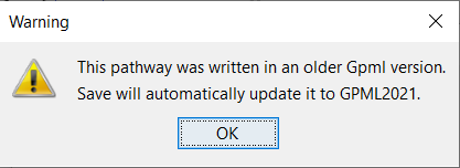 Warning message when opening an older GPML2013a file